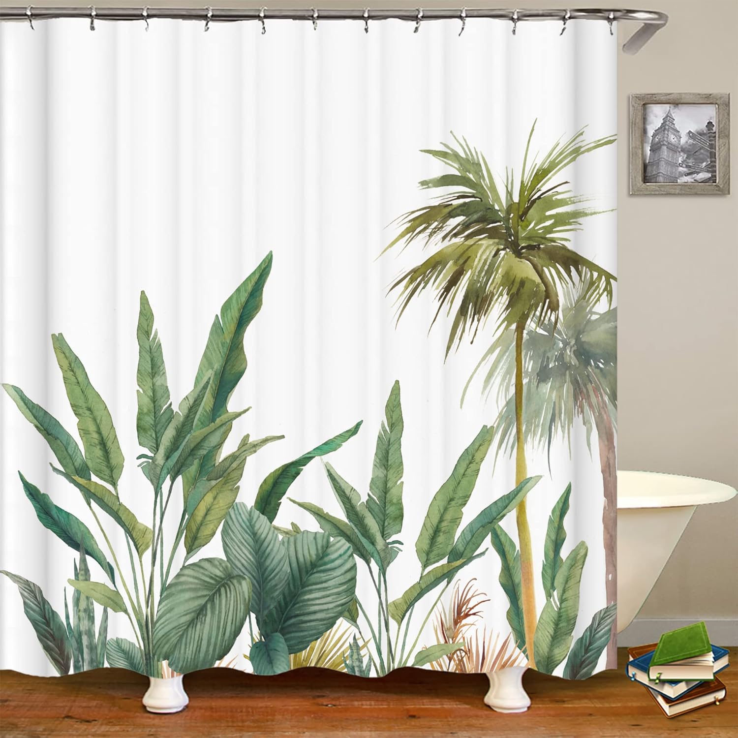 Cortina de ducha con diseño de plantas tropicales, juego de cortinas de ducha...