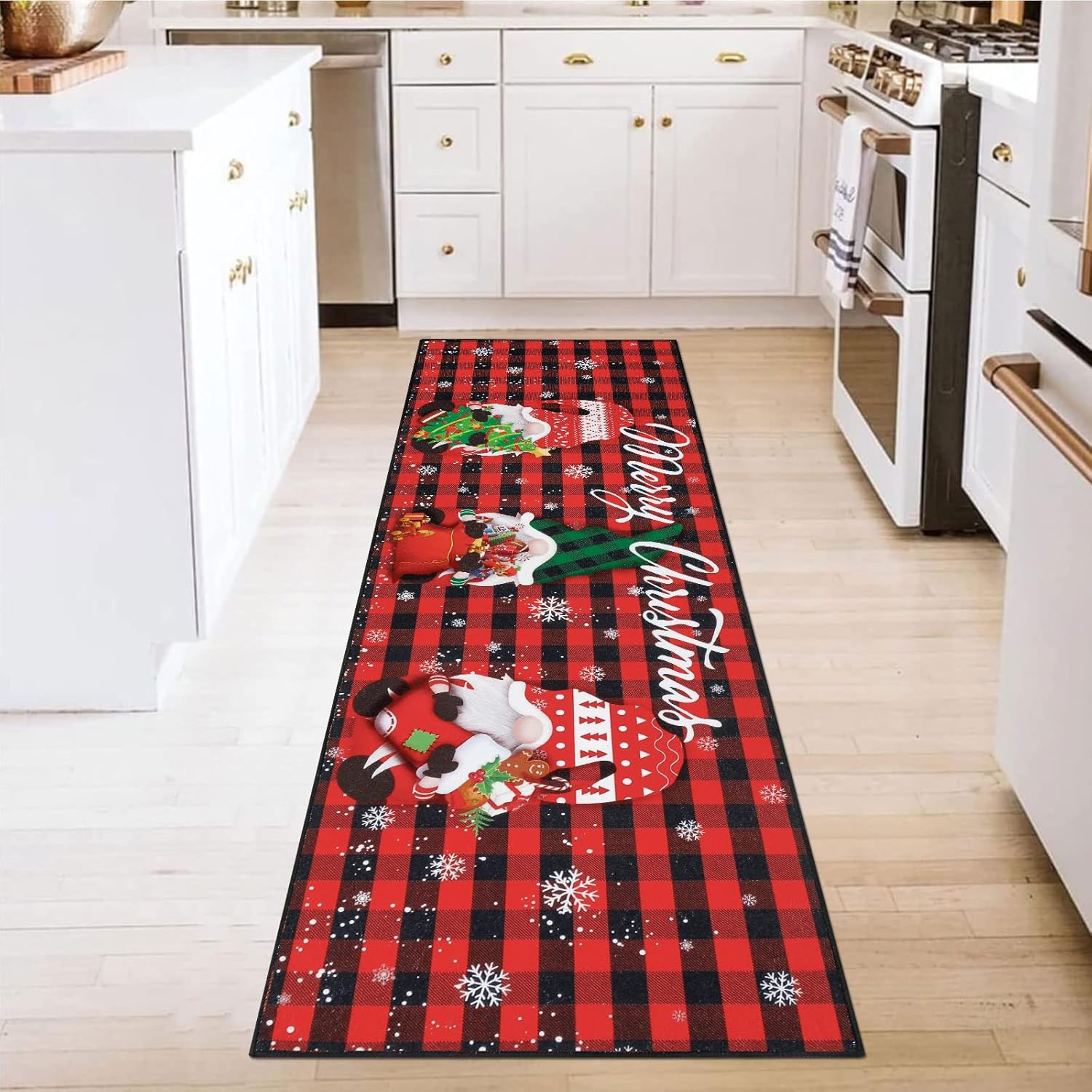 Alfombra de pasillo de gnomo navideño de 2 x 6 pies, antideslizante, lavable,