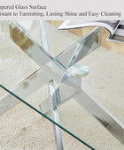 Mesa de comedor rectangular de vidrio transparente de 51.18 pulgadas, mesa de