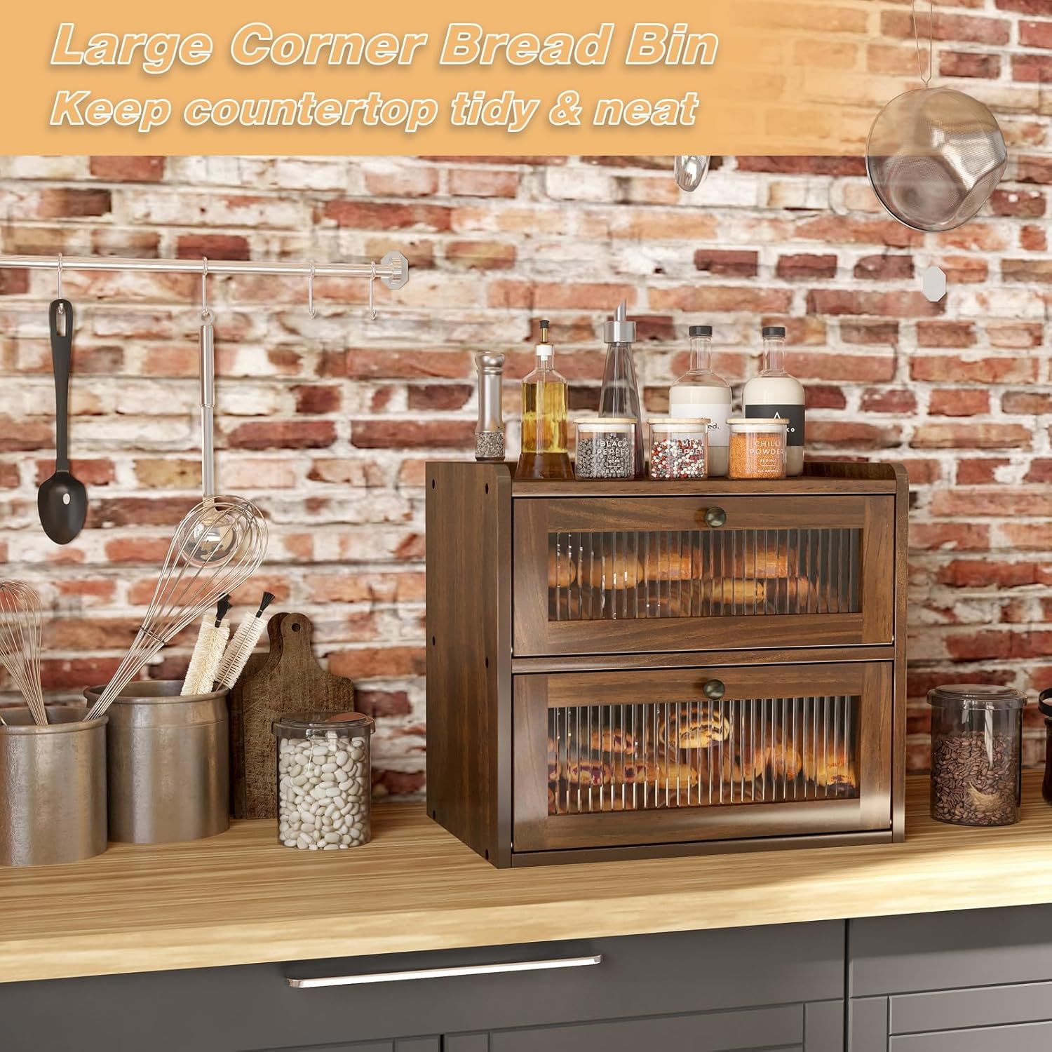 Panera grande de doble capa para encimera de cocina, contenedor de...
