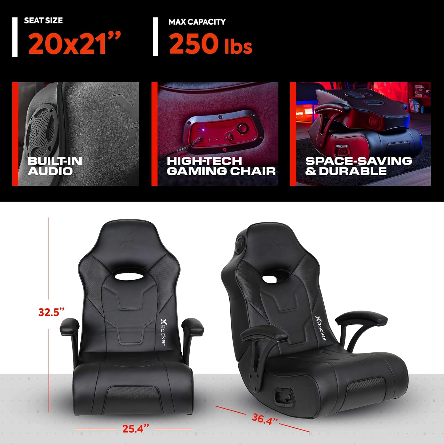 X Rocker Video Gaming Chair for Adults, XL Floor Rocker Chair with Built-in...