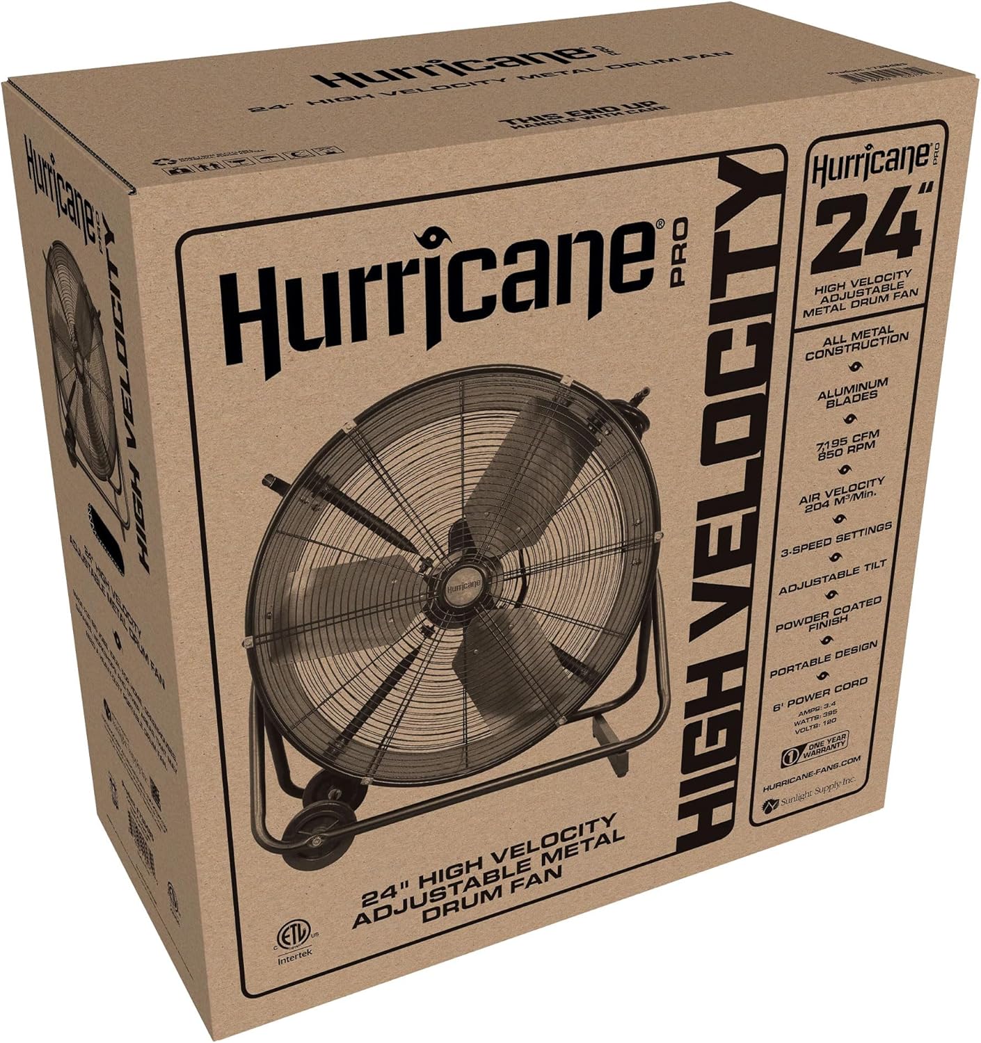 Hurricane Ventilador de tambor resistente de 24 pulgadas, potente flujo de aire...
