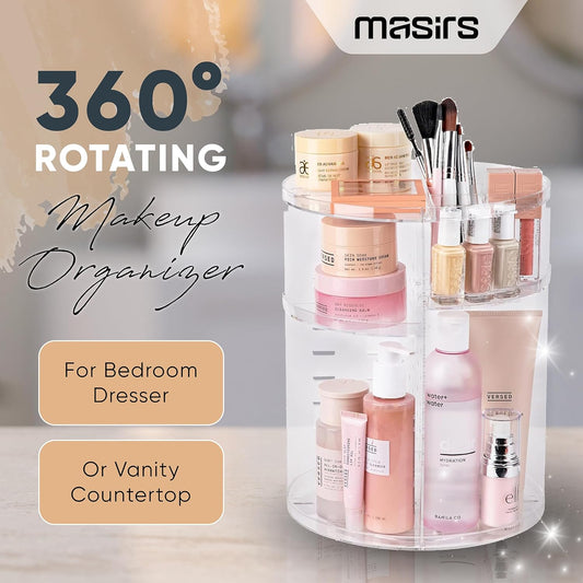 Masirs, Organizador de maquillaje giratorio altura de estante ajustable y...