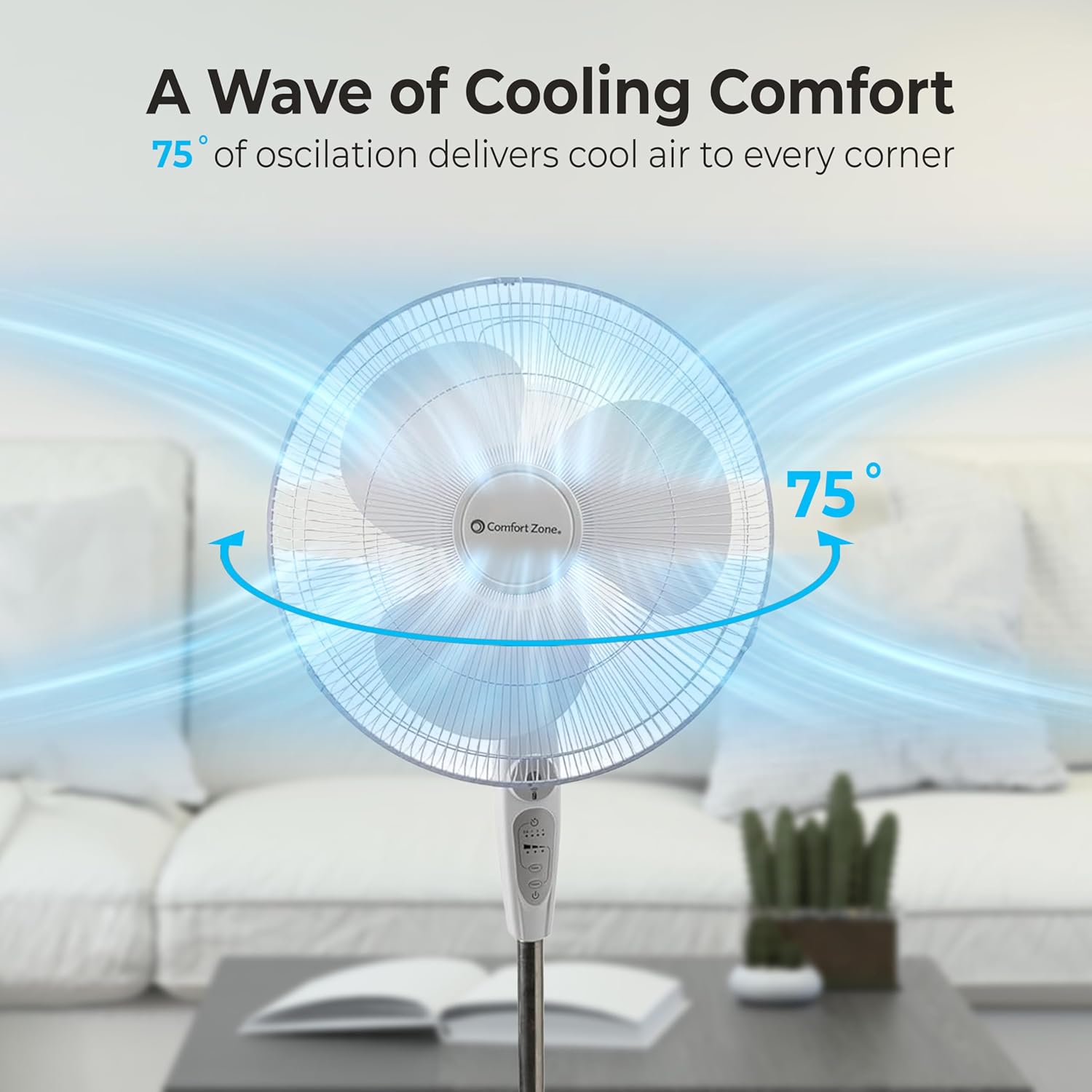 Comfort Zone Ventilador de pedestal oscilante con control remoto, ventilador de...