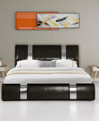 Cama con plataforma de almacenamiento tapizada de piel sintética de tamaño...