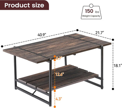 Mesa de centro industrial moderna de 41 pulgadas de madera grande de 2 niveles