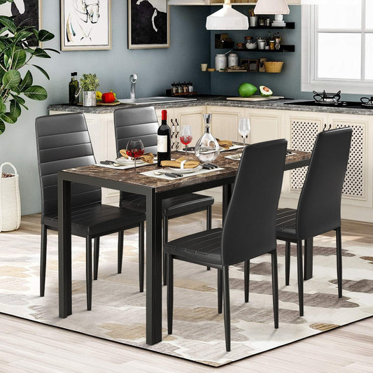 Recaceik Juego de mesa de comedor para 4, 5 piezas de mármol sintético para 4