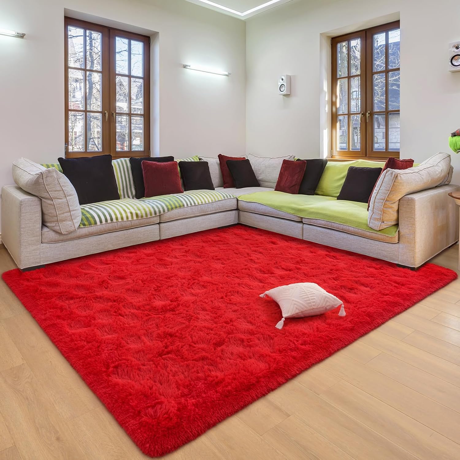 DETUM Alfombra roja para sala de estar, alfombra de 5 x 8 pies, alfombra roja...
