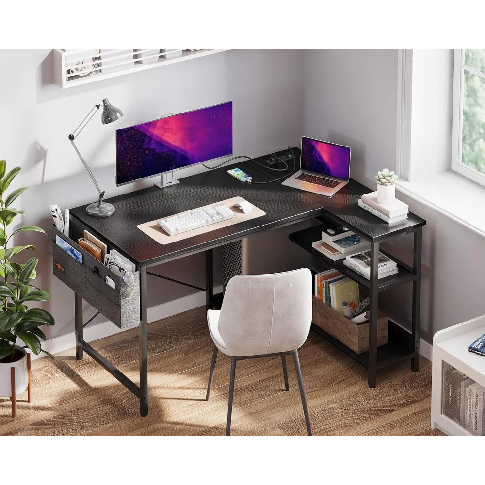 Escritorio Gamer En L, ODK, Con Tomas De Corriente, Estantes De almacenamiento Reversibles Y Soporte De PC
