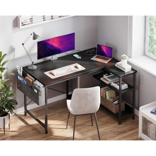 Escritorio Gamer En L, ODK, Con Tomas De Corriente, Estantes De almacenamiento Reversibles Y Soporte De PC