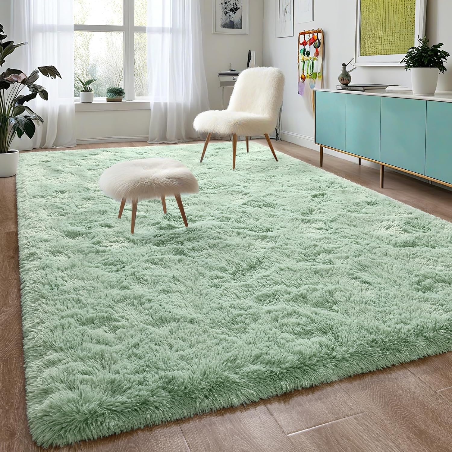 Tapete de pelo alto y esponjoso para sala, habitación infantil, guardería y