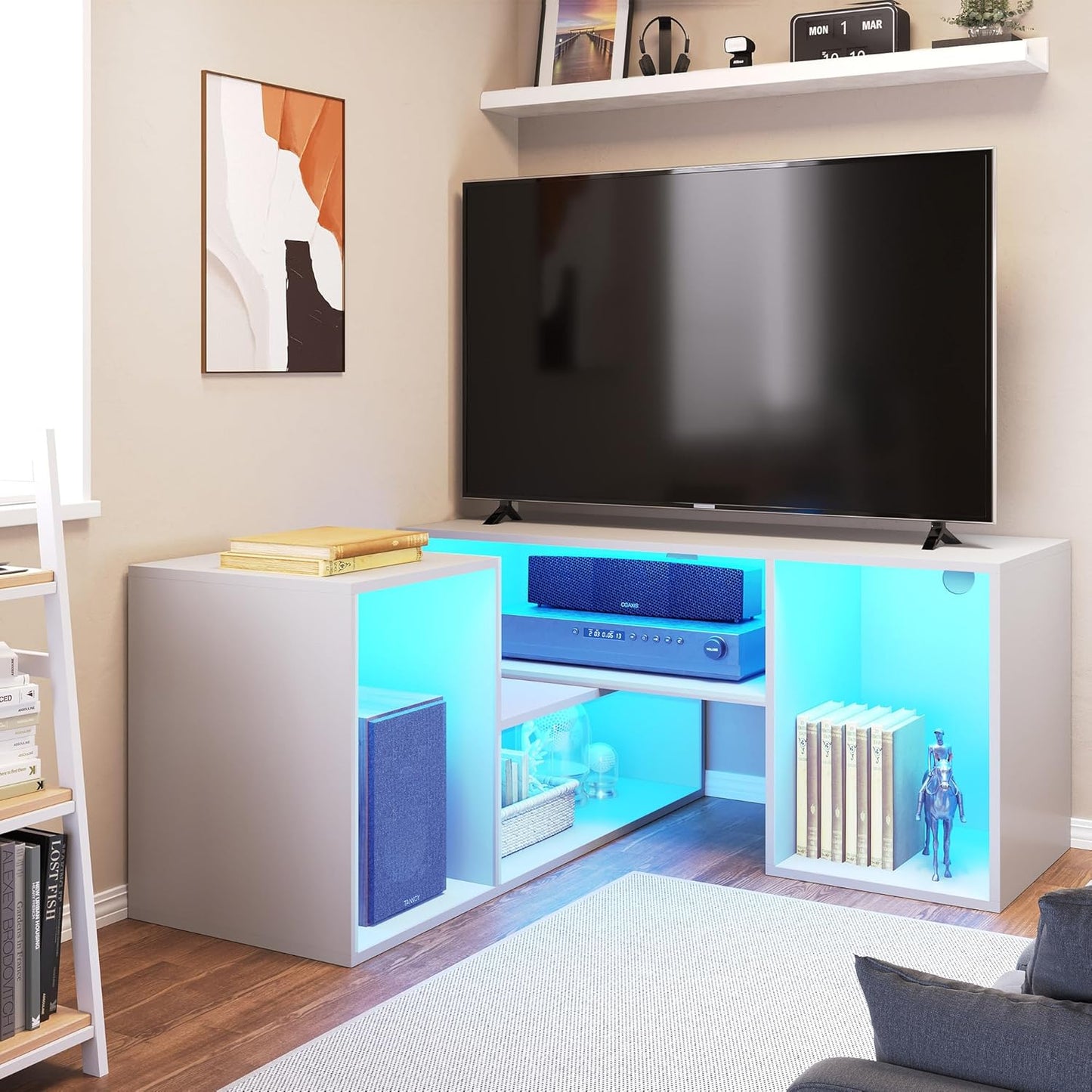 YITAHOME Soporte de TV DIY con tira LED, moderno centro de entretenimiento...