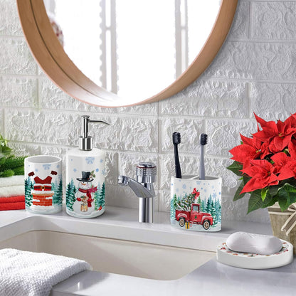 Juego de 4 accesorios de baño de Navidad, decoración de baño de Navidad, vaso