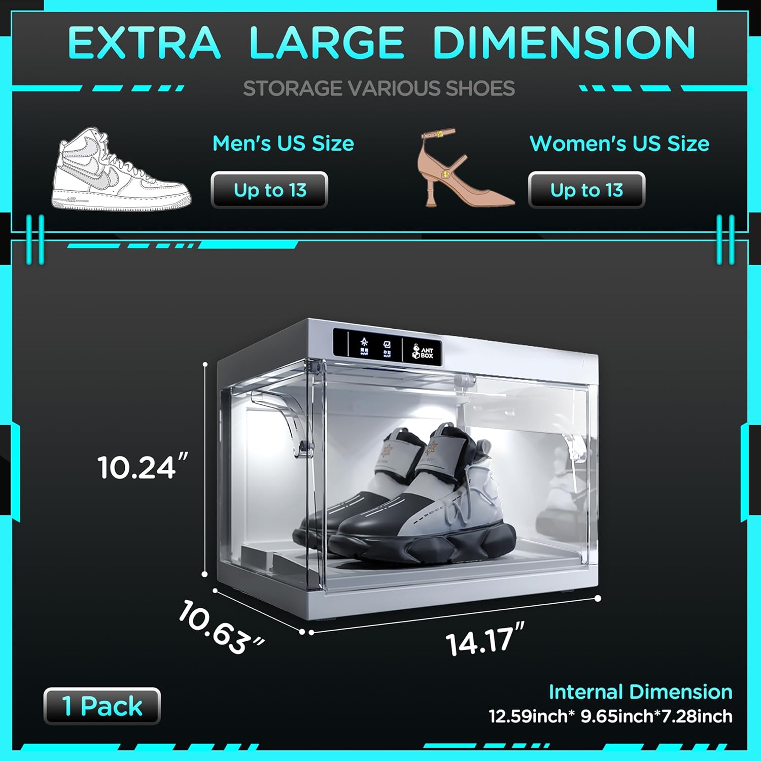 Organizador de zapatos con control inteligente LED, cajas de zapatos