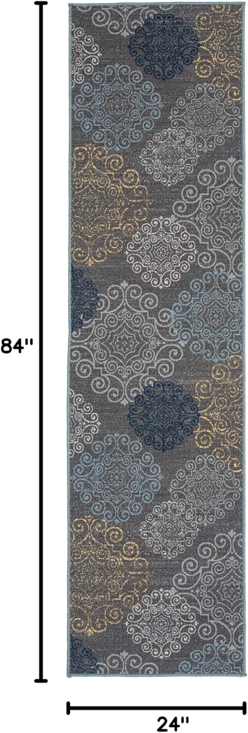 Tapete moderno, con diseño floral, antiderrapante, color crema., Polipropileno,...