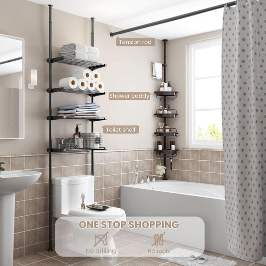 ALLZONE Organizador de ducha a prueba de óxido para baño, soporte de tensión,