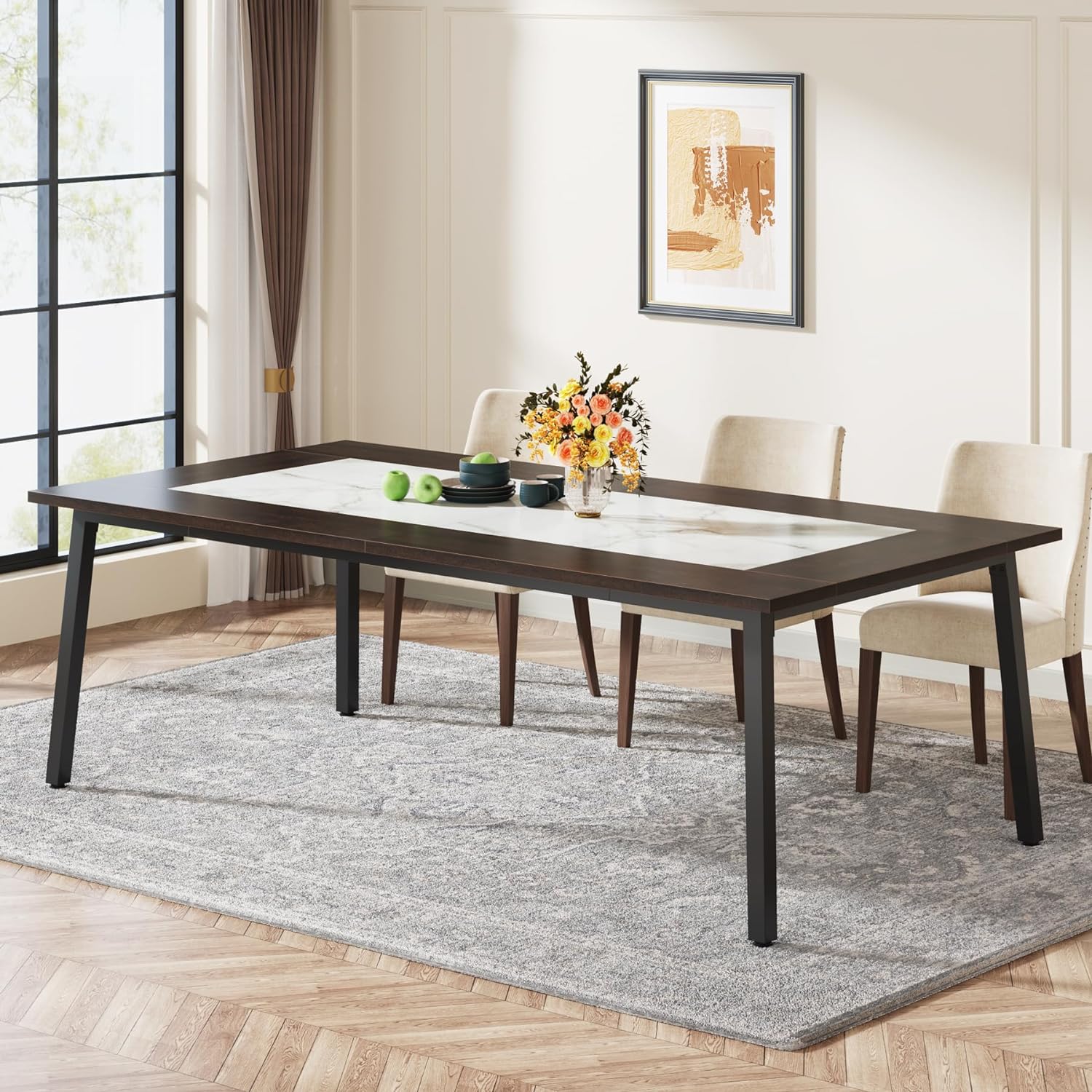 Mesa de comedor de 79 pulgadas para 8-10 personas, mesa de comedor moderna y