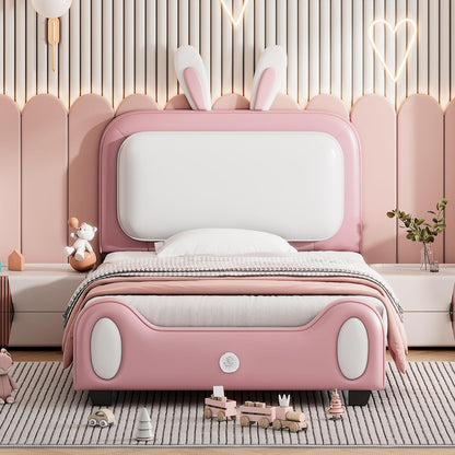 Cama de princesa tapizada tamaño individual para niños con cabecera en forma de