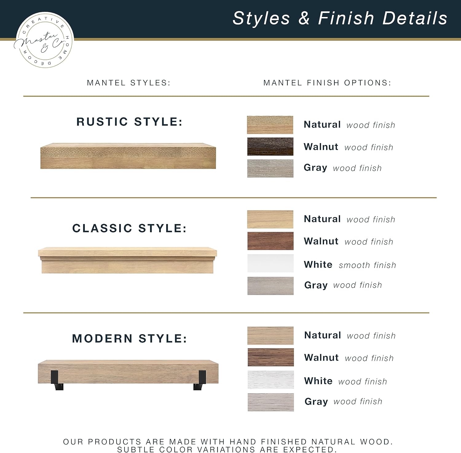 Master & Co - Mantel flotante de madera maciza de madera maciza con diseño...