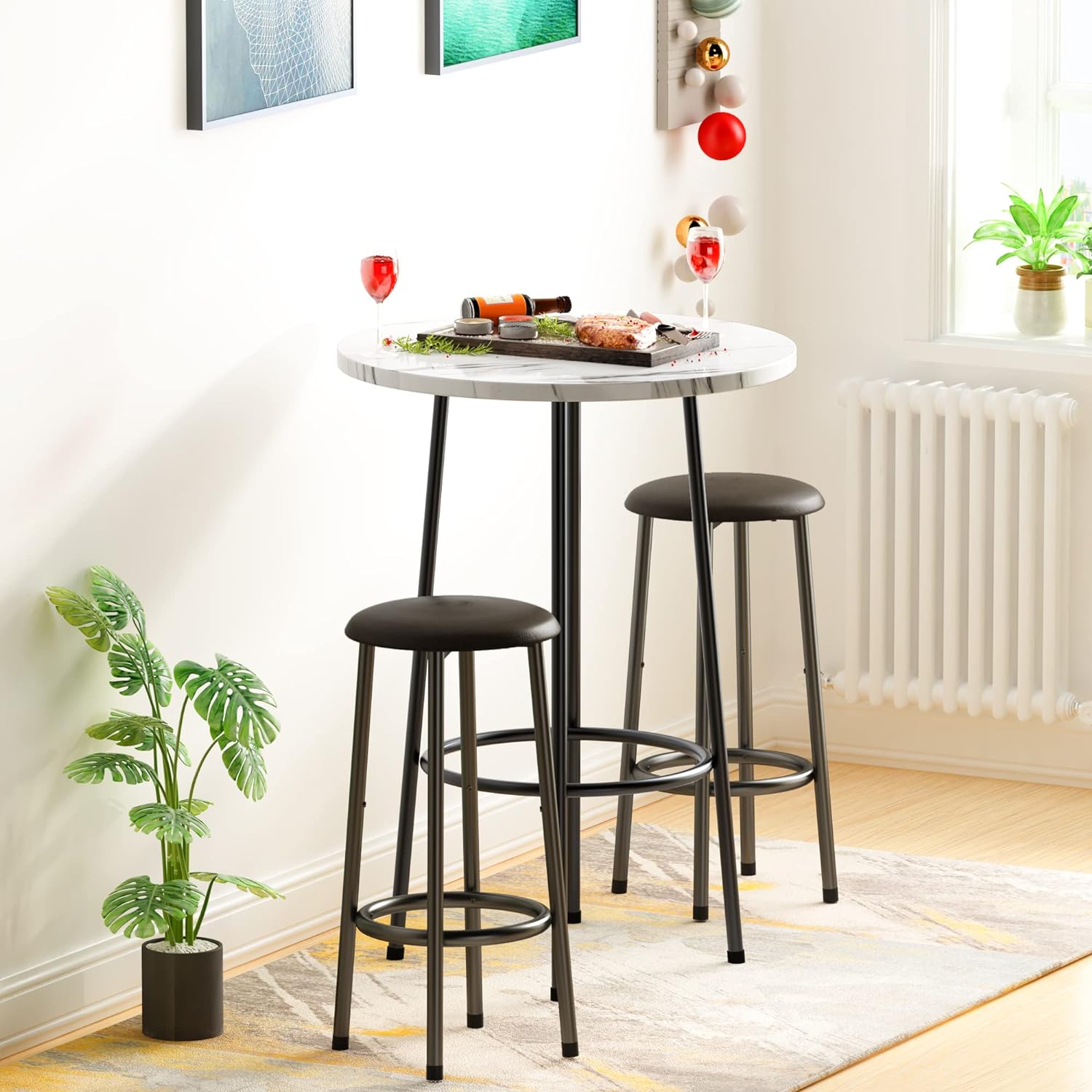 Hooseng Juego de mesa y silla de comedor de 3 piezas, juego de mesa de bar