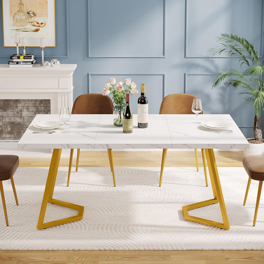 Mesa de comedor dorada mesa de comedor blanca moderna de 55 pulgadas con patas