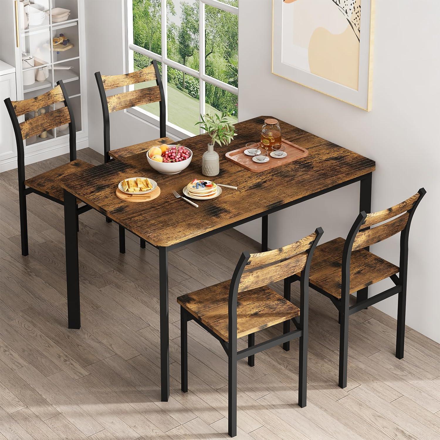 Juego de 4 sillas de mesa de comedor de madera para cocina, juego de 4, mesa de