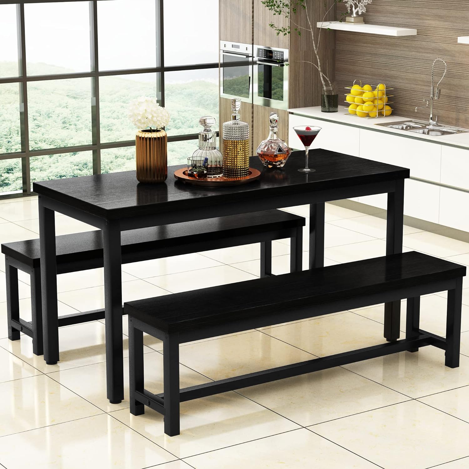 Dining Room Table Set, Kitchen Set with 2 Benches, Ideal for Home, and Room,