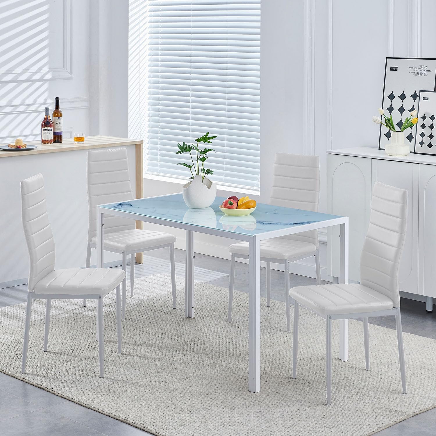 Mesa de comedor de vidrio templado de 47 pulgadas, moderna mesa rectangular de