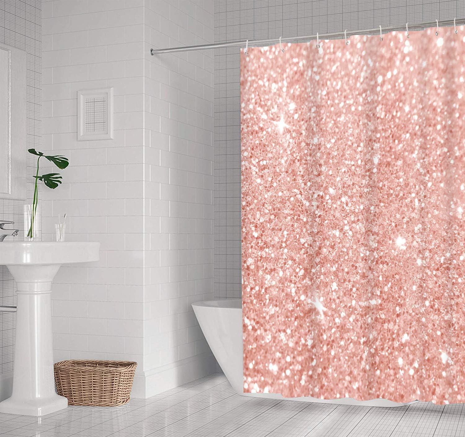 YLLLNT414 - Cortina de ducha con purpurina de oro rosa, cortina de baño de tela...
