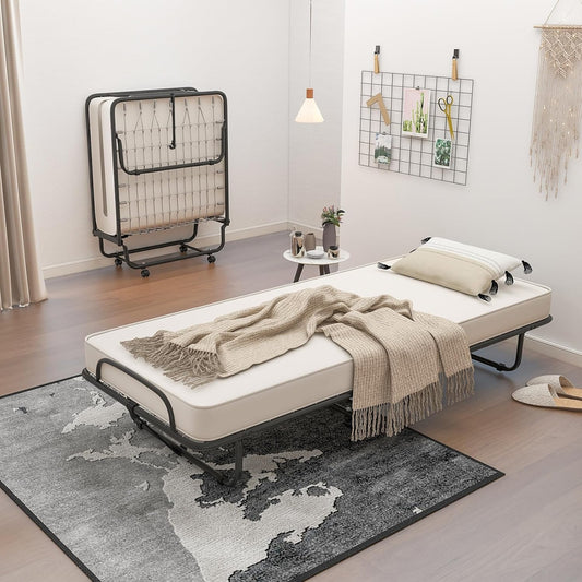 Cama plegable con colchón, cama plegable para invitados con colchón de 4