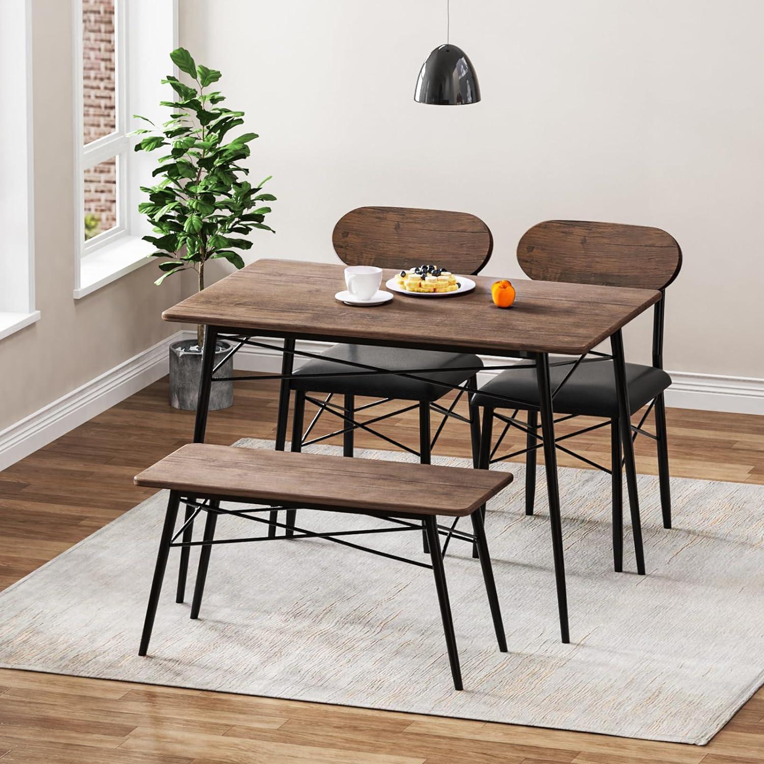 Juego de mesa de comedor para 4, mesa de cocina de 4 piezas con sillas y banco,