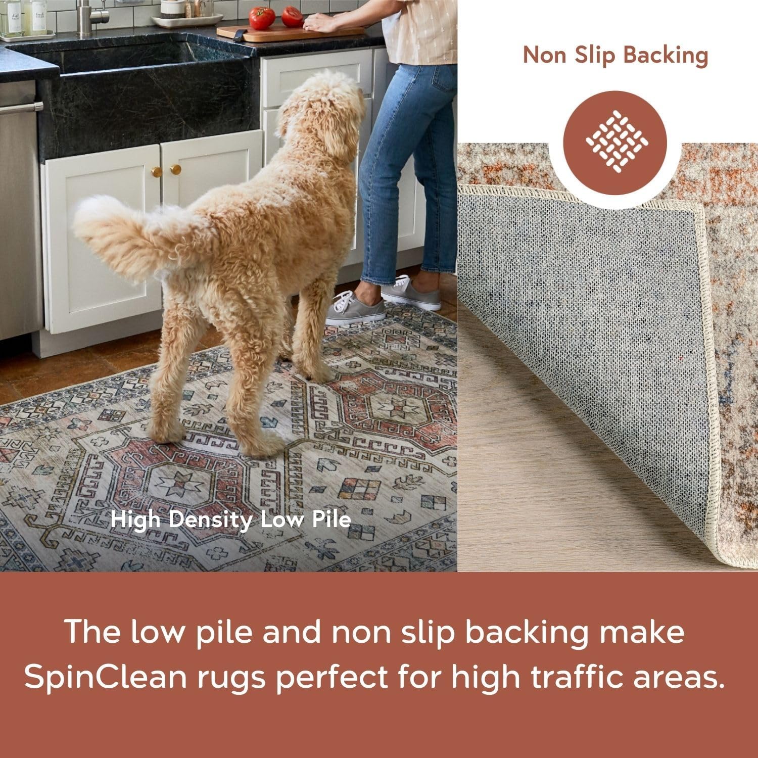 nuLOOM Alfombra redonda SpinClean de 8 pies, lavable a máquina, resistente a...