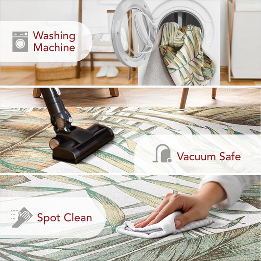 Elen Alfombra ultrafina lavable a máquina, hojas naturales, 2 pies 6 pulgadas x