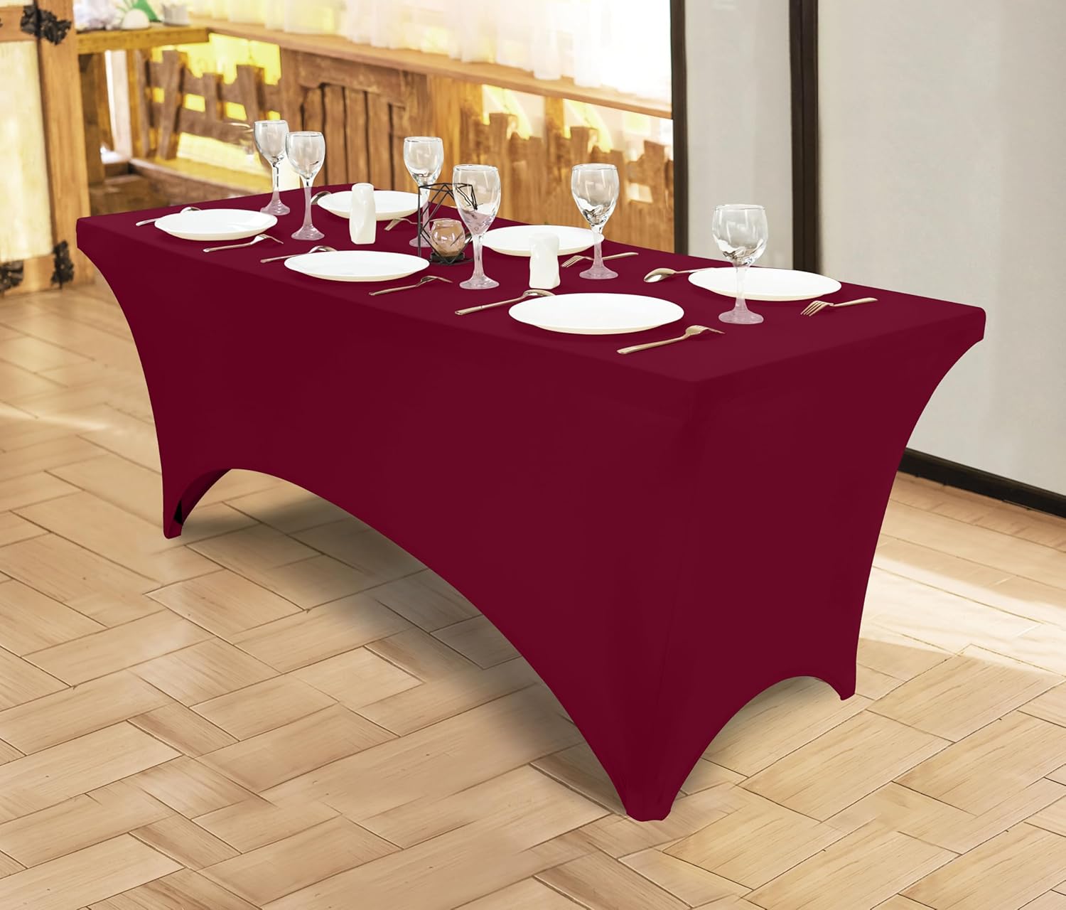 Utopia Kitchen Mantel rectangular de elastano de 6 pies 1 paquete, borgoña...