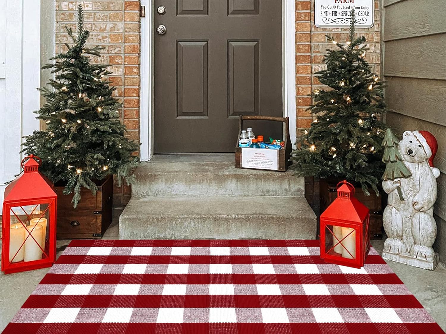 Alfombra de cuadros rojos y blancos, 3 x 5 pies, tapete decorativo de Navidad