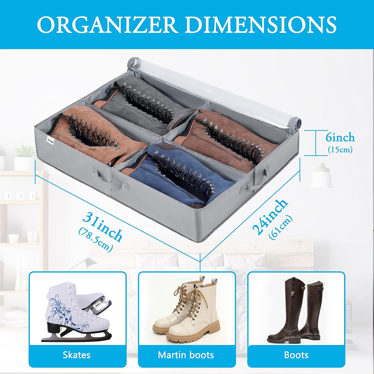 Organizador de almacenamiento de zapatos debajo de la cama, paquete de 2, se
