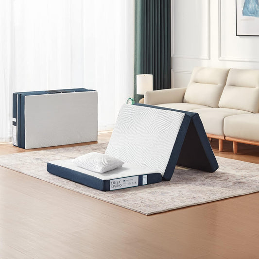 Colchón plegable, colchón triple de 4 pulgadas con funda Tencel lavable,