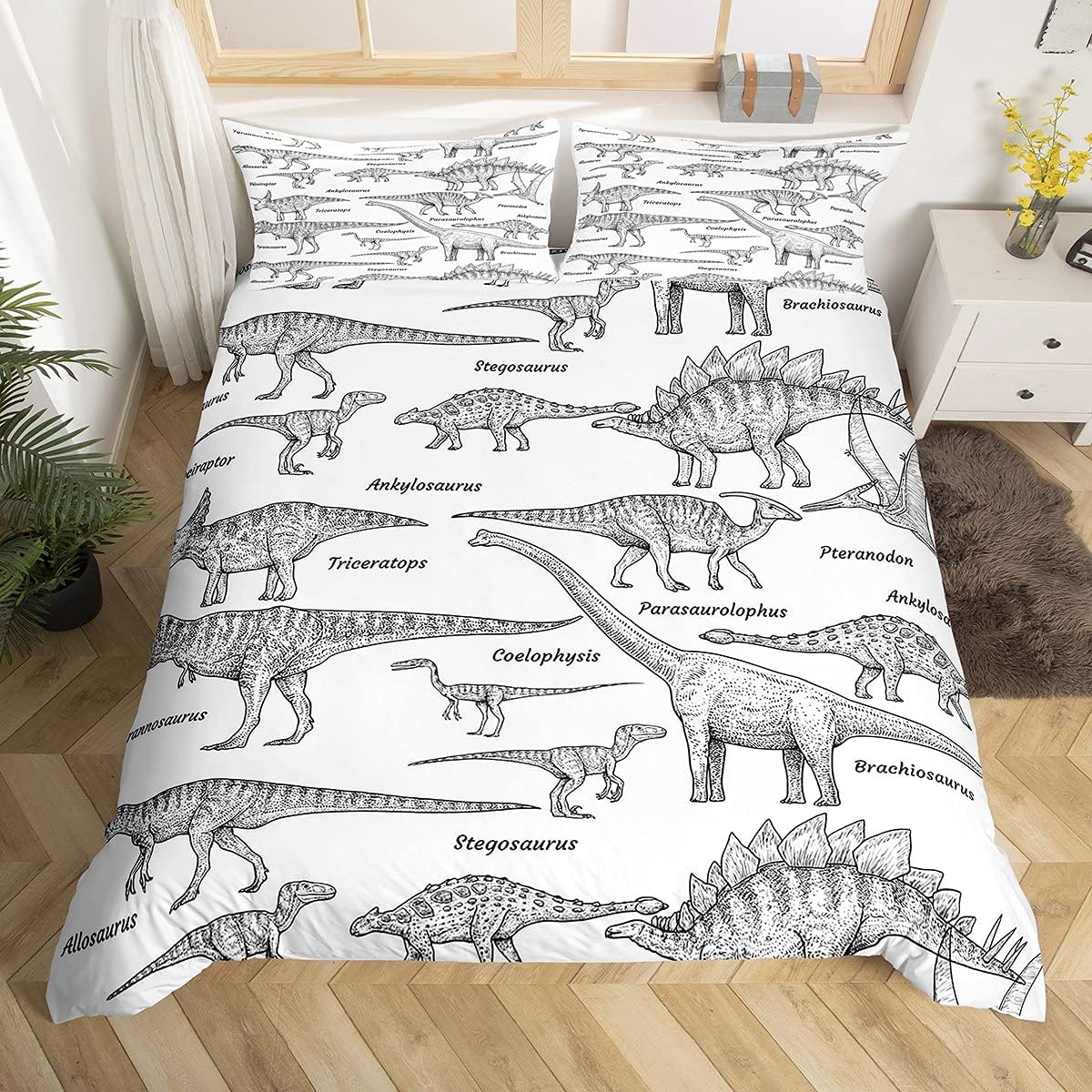 Erosebridal Juego de ropa de cama de dinosaurio para niños, adolescentes, funda...