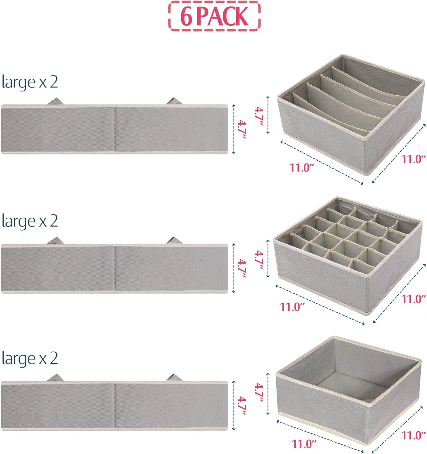DIOMMELL Juego de 6 cajas de almacenamiento de tela plegables para armario,...
