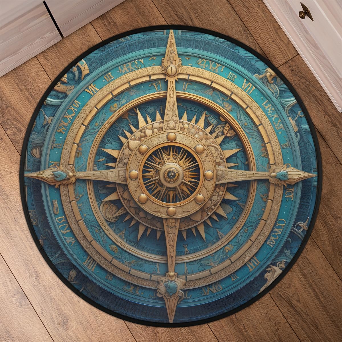 Alfombra redonda con brújula azul de 5 pies, alfombra redonda náutica...