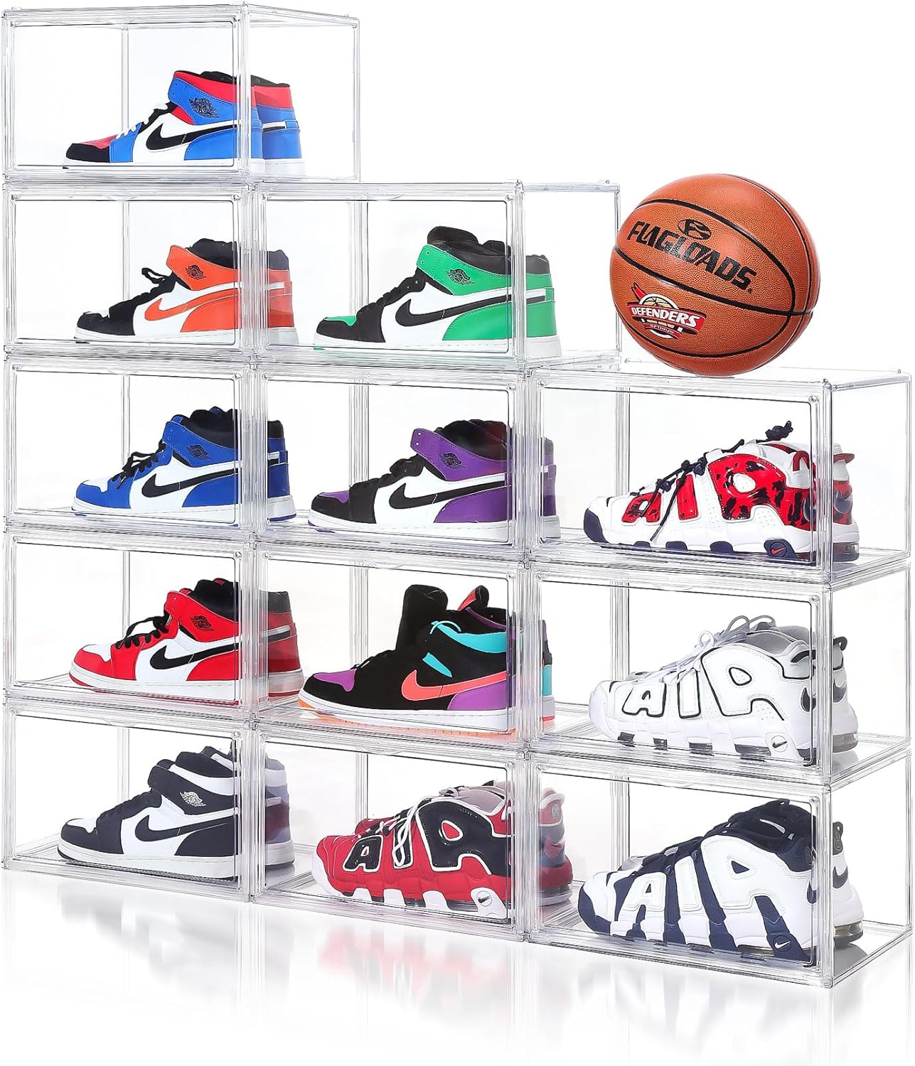 Paquete de 12 cajas de zapatos, caja de zapatos de acrílico transparente con