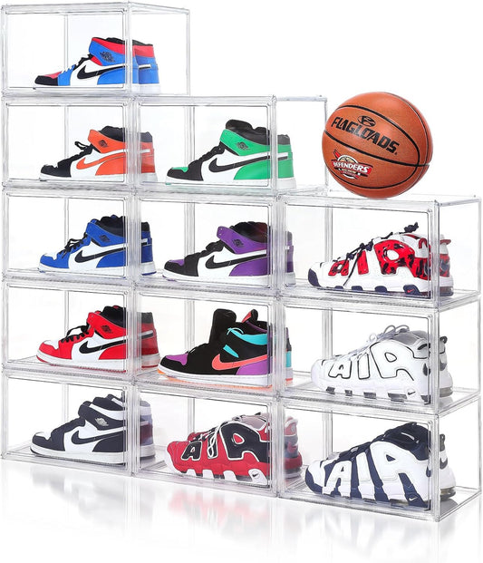Paquete de 12 cajas de zapatos, caja de zapatos de acrílico transparente con