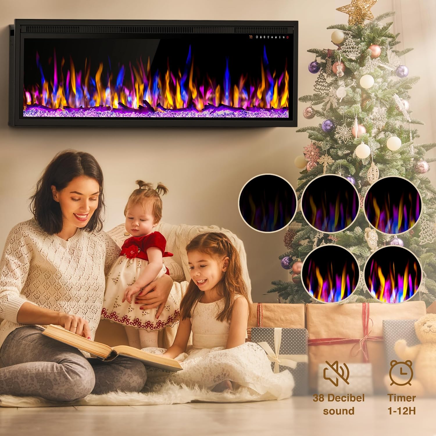Smart - Calentador eléctrico de chimenea de 60 pulgadas habilitado para WiFi,...