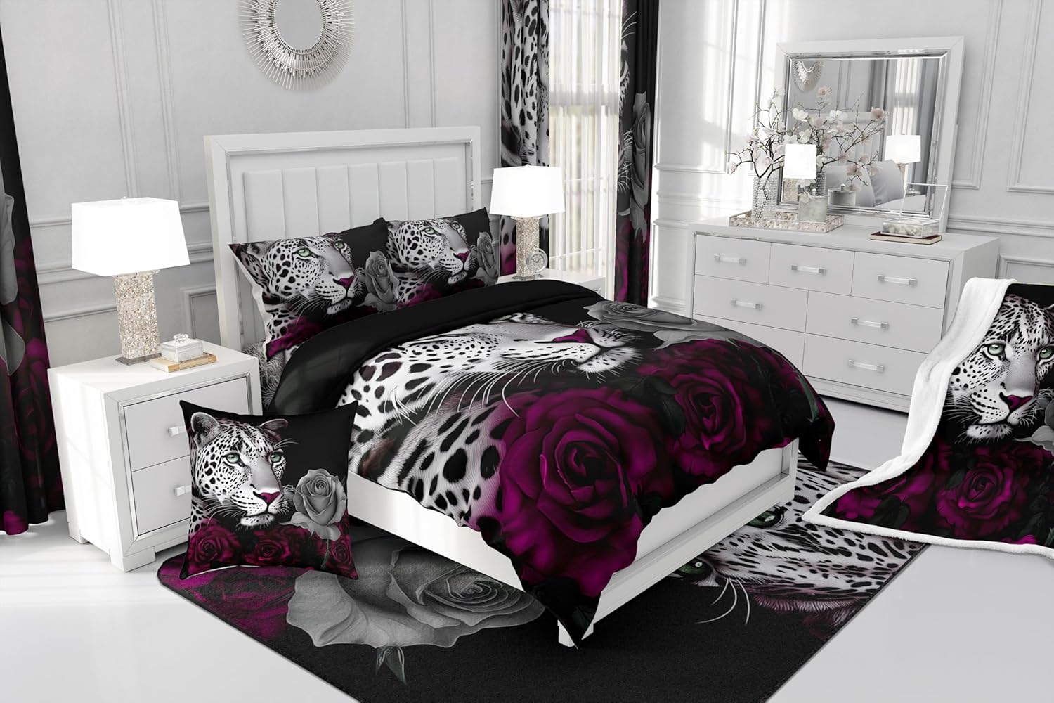 Juego de ropa de cama, matrimonial con funda de edredón con temática de safari...