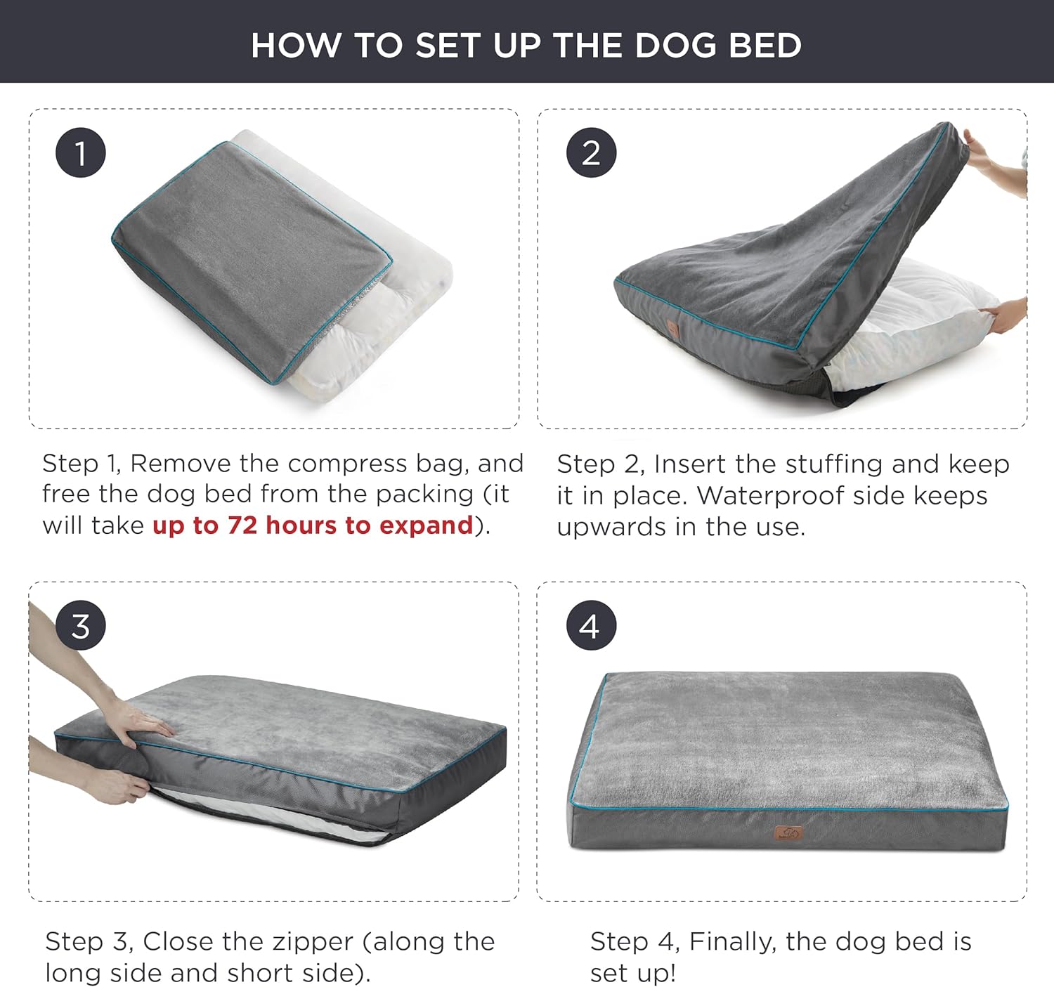 Bedsure Cama impermeable para perros y gatos grandes con funda extraíble y...