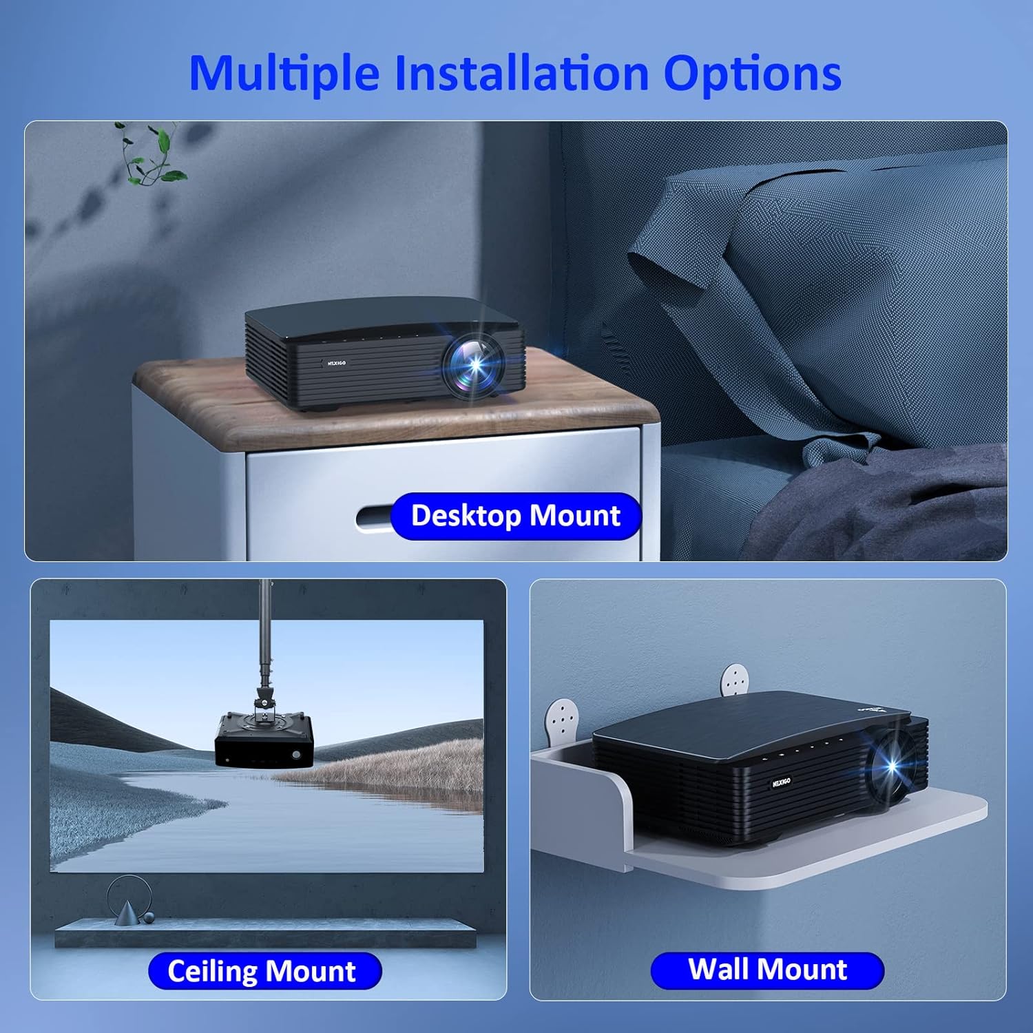 NexiGo Proyector para exteriores PJ20, proyector de películas con WiFi y...