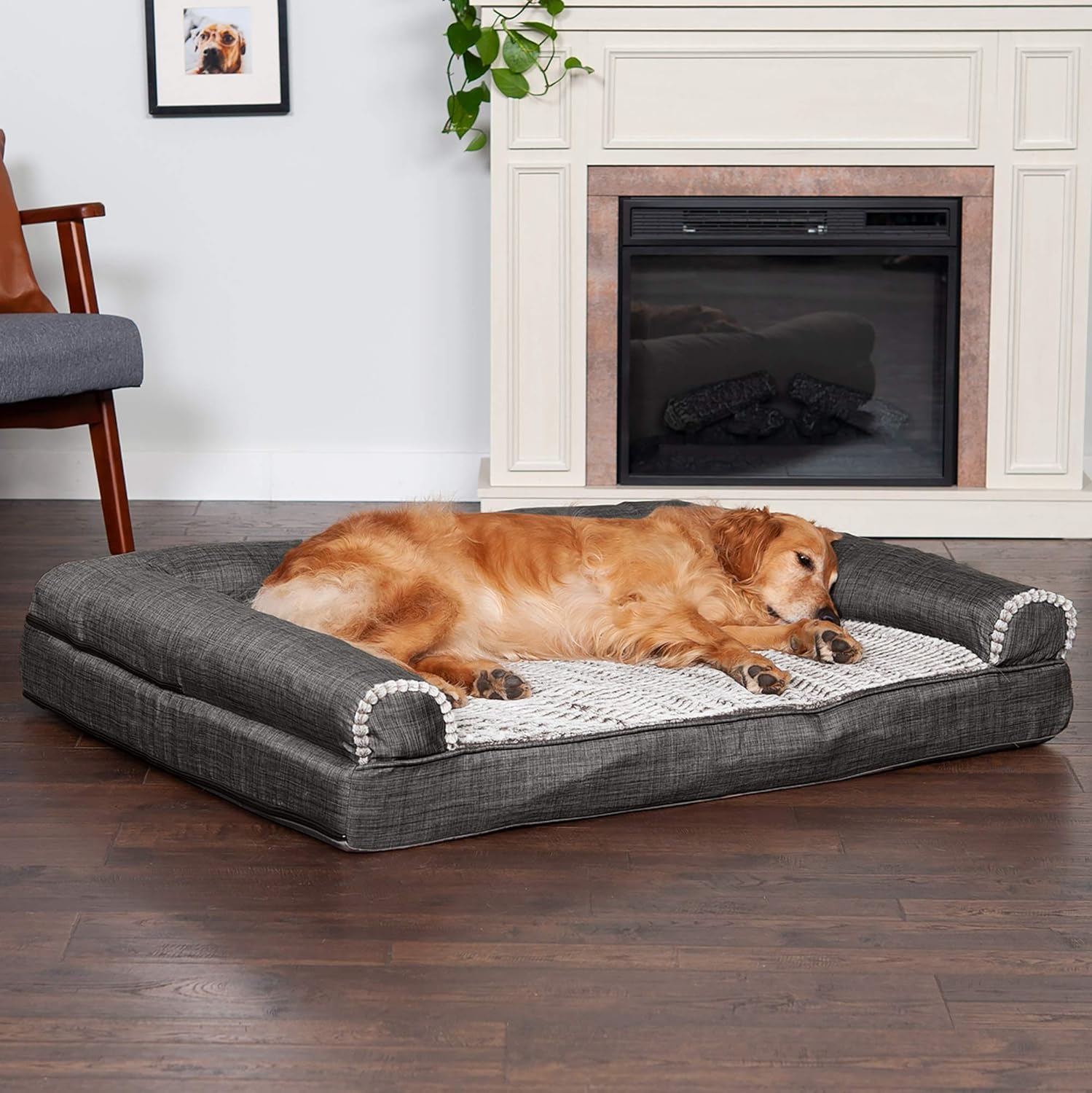 Furhaven - Cama ortopédica para perros grandes hasta 95 lbs lujoso sofá de pelo...