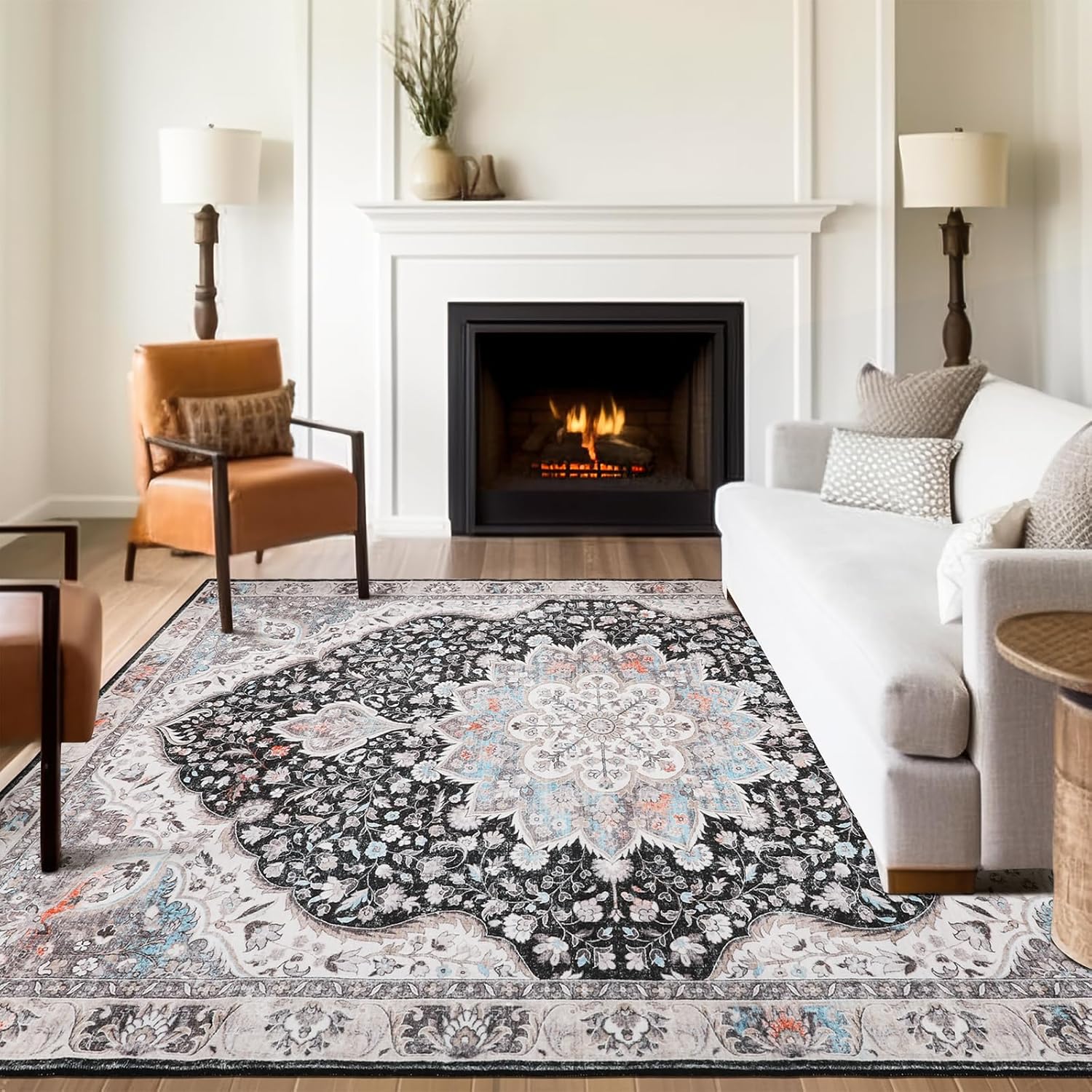 Alfombra para sala de estar, lavable y resistente a manchas, con base...