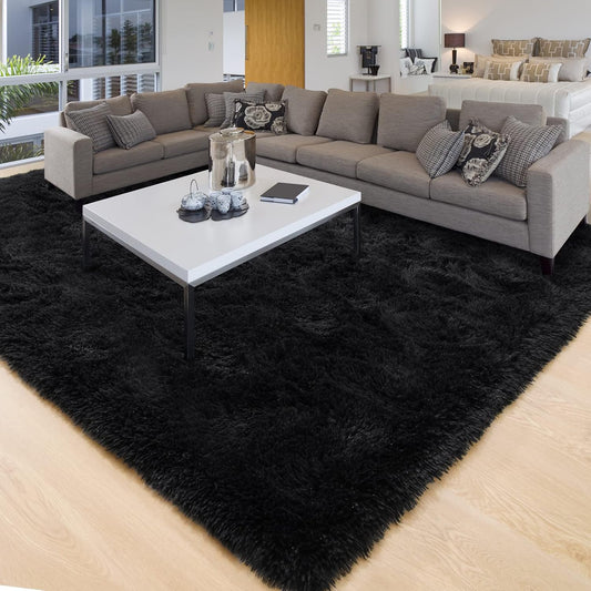 Unirea Alfombra peluda para dormitorio, sala de estar, alfombra negra de 5 x 8...