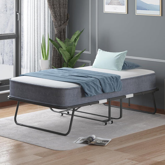 Cama plegable con colchón de espuma viscoelástica de 4 pulgadas, cama plegable